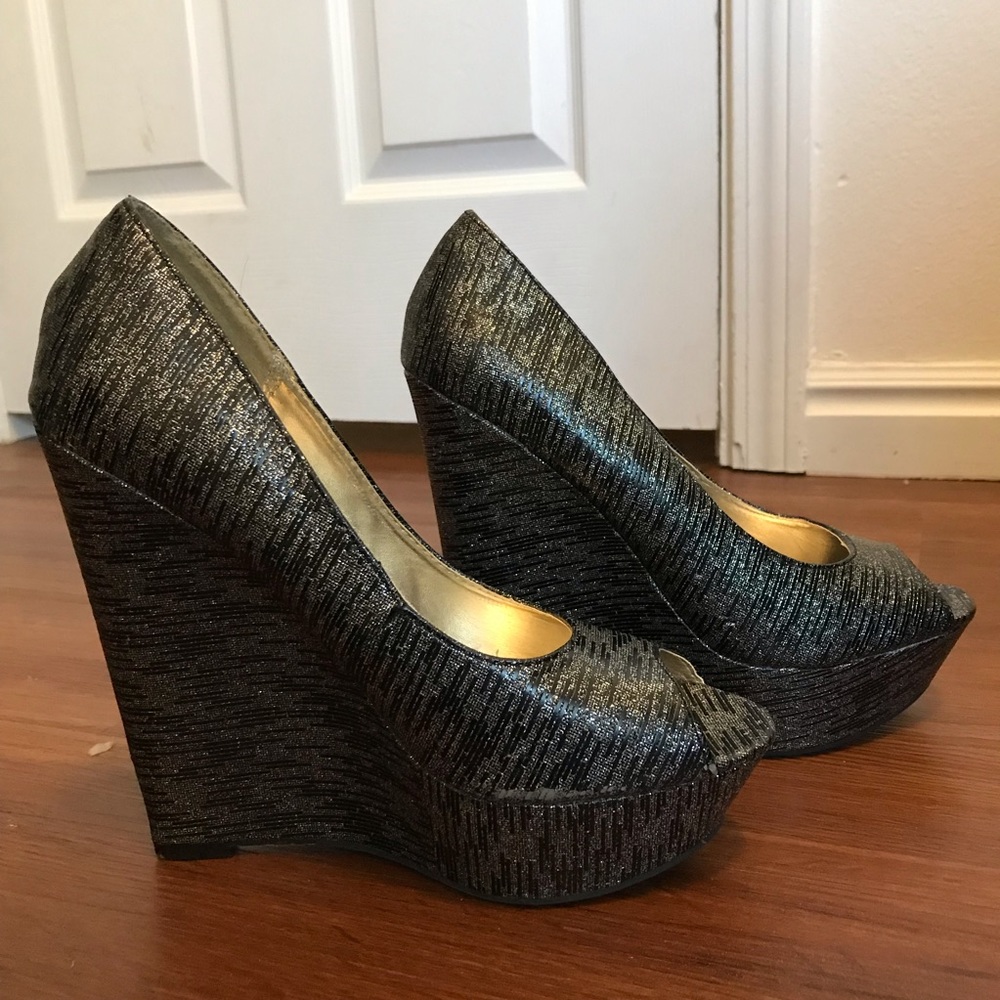 Steve Madden Black & Silver, Wedged High Heels